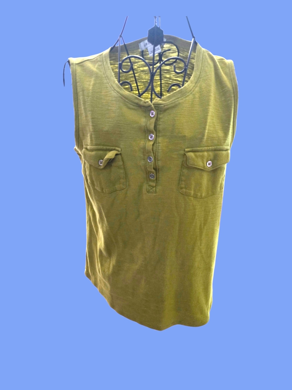 Sleeveless Henley Pocket Top - Olive Green